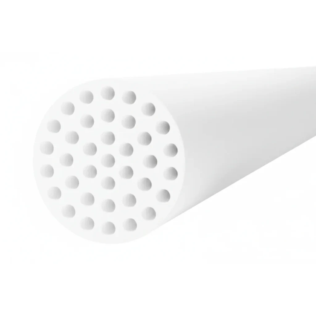 3D view of NPC-M-25-37 multichannel ceramic membrane element with tubular  body and internal channels