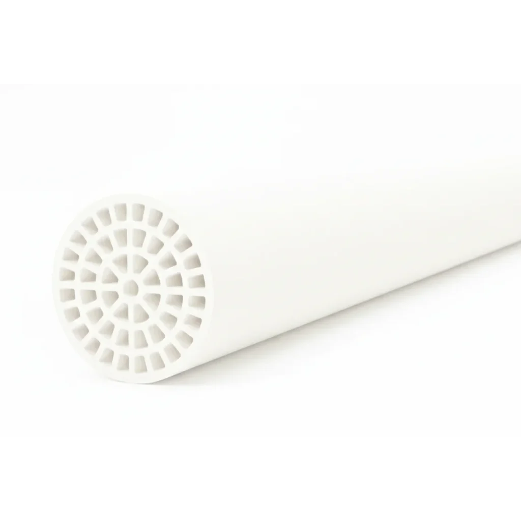 3D view of NPC-M-2549 multichannel ceramic membrane element with tubular  body and internal channels