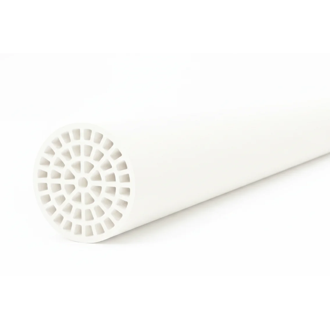 NPC-M-2549-ceramic-membrane-3d-view 3D view of NPC-M-2549 multichannel ceramic membrane element with tubular body and internal channels