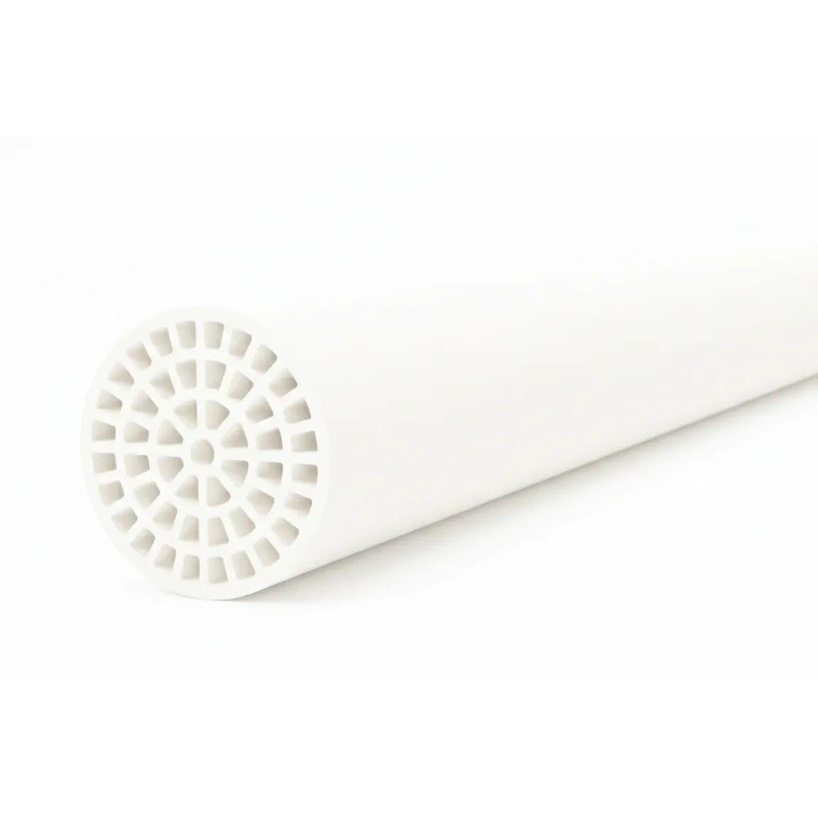 NPC-M-3049-ceramic-membrane-3d-view 3D view of NPC-M-3049 multichannel ceramic membrane element with tubular body and internal channels