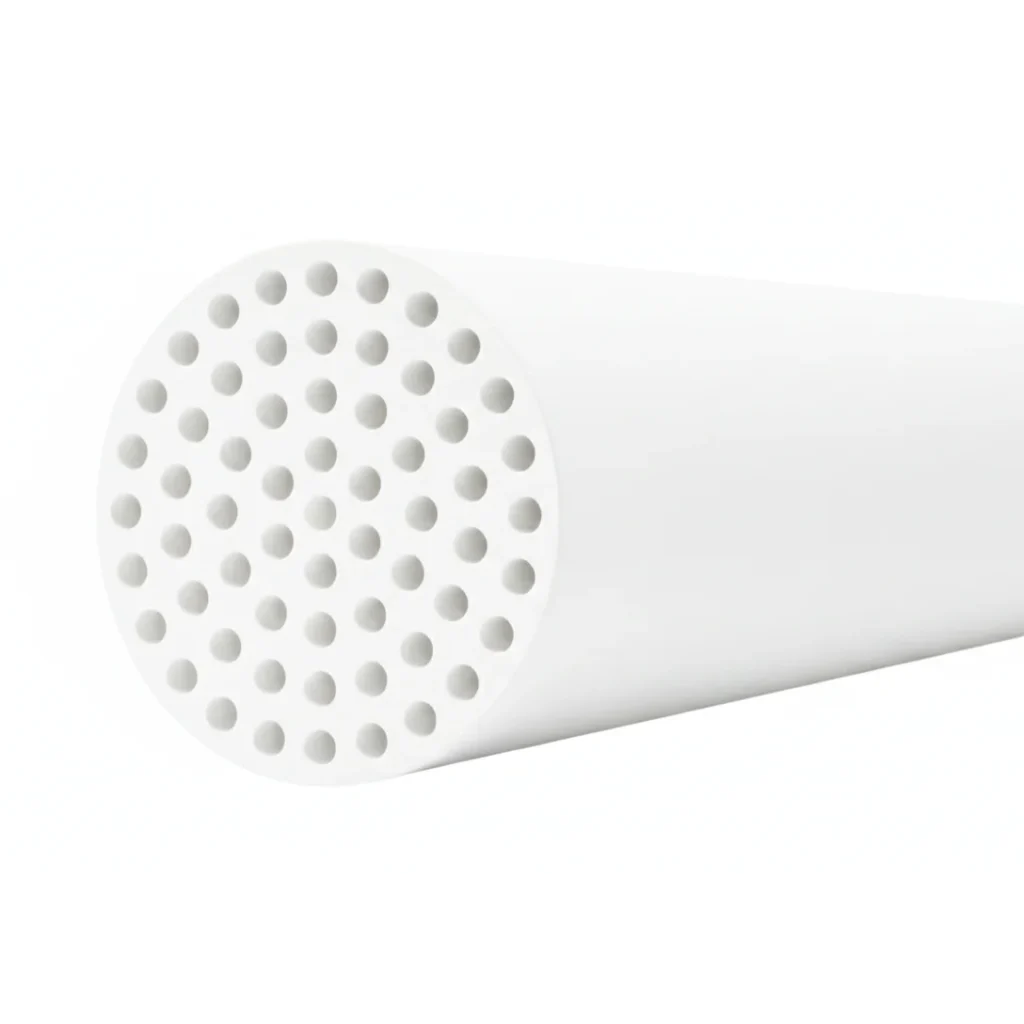 3D view of NPC-M-4061 multichannel ceramic membrane element with tubular  body and internal channels